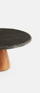 Support à gâteau rond en marbre noir avec piédestal en bois, base naturelle, présentoir à desserts pour la restauration, la vaisselle de restaurant - Product Image 6