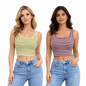 Chaleco Corto Ligero para Mujer, Corte Ajustado, Sin Mangas, a Rayas, Tejido de Punto, 100% Poliéster, Secado Rápido, Ropa Casual, OEM - Product Image 6