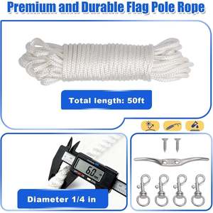 ชุดเชือกเสาธง Topflags 50 ฟุต พร้อมคลิปล็อคโลหะแบบหมุนได้ 4 ตัว ขนาด 1.6"-2" อุปกรณ์เสริมสำหรับเปลี่ยนหัวจับเสาธงสำหรับธงโพลีเอสเตอร์ - Product Image 2