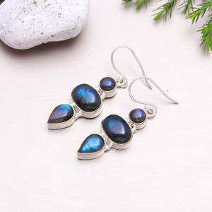 Pendientes de estilo bohemio chapados en plata de ley 925, piedras preciosas de labradorita azul a la moda, bisel Natural de piedra, aniversario - Product Image 2