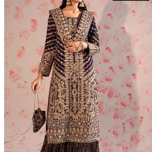 Semi-cosido elegante Salwar Kameez bordado codificación trabajo Jacquard Bottoms tamaño completo terciopelo Dupatta invierno colección - Product Image 1