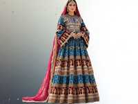 Robe Anarkali Bohème Brodée avec Manches Longues Contrastantes, Style A-Line Longueur Ras du Sol pour Femmes, Robes de Mariage
