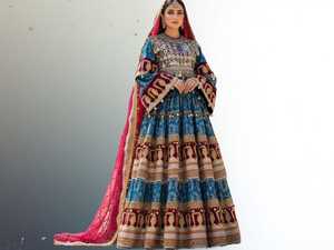 Bohemian Embroidered Anarkali <b>Dress</b> With Contrast Color Long Sleeve Floor Length A-Line Style <b>For</b> Women <b>Wedding</b> <b>Dresses</b> - Product Image 4