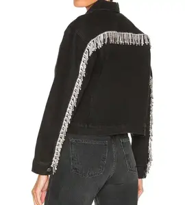 Wholesale OEM Custom Women's <b>Jackets</b> High Quality Cropped Denim <b>Jacket</b> in Pink <b>Black</b> Dyed Fabric Casual <b>Jeans</b> Style - Product Image 3