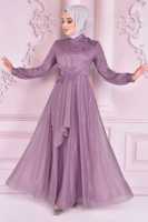 Robe de Soirée Hijab 2514 Longue en Mousseline pour Femme, Longueur Ras du Sol, Fête Nocturne, Mode Musulmane Modeste, Motif 3D, Respirante et Écologique