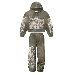 Ensemble survêtement vintage délavé à l'acide personnalisé, 2 pièces, streetwear, sweat-shirt à strass, jogging, survêtement pour hommes - Product Image 2