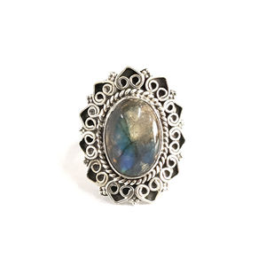 Fashionable Labradorite <b>Ring</b> <b>Adjustable</b> 18K Rose Gold Plated Moon Shape Bezel Setting 7.8 Gram Gift - Product Image 1