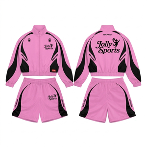 Men's GSM Polyester Taslon <b>Pink</b> Black Panel Windbreaker Short Set With Embroidered Logo Design Windbreaker Shorts Set for Men - Product Image 1