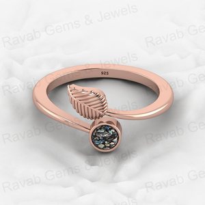 Best Selling Women's 925 Sterling Silver Adjustable <b>Ring</b> Solid Black Ethiopian <b>Opal</b> 6mm Bezel Leaf Designer Prong Trendy - Product Image 2