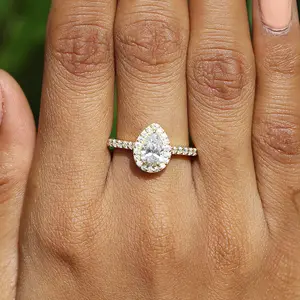 제조업체 배 모양의 약혼 솔리드 골드 브라이트 컷 쥬얼리 여성 패션 배 맞춤형 실험실 성장한 다이아몬드 반지
