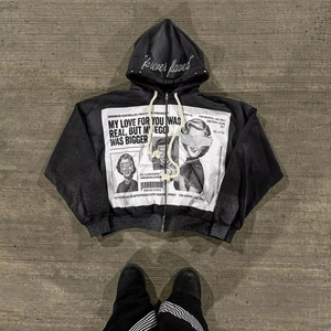 Conjunto Deportivo de Dos Piezas con Capucha, Estilo Vintage, Lavado Ácido, Transpirable, con Pedrería, Ropa de Calle, 100% Algodón Estampado - Product Image 5