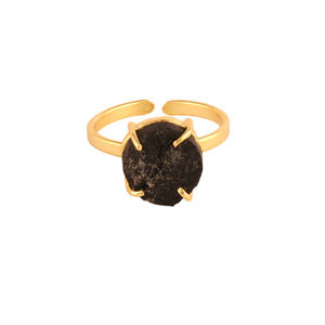 Anillo de turmalina natural y redonda para mujer, sortija de turmalina negra natural hecha a mano con piedra de nacimiento, enchapado en oro, ajuste llamativo - Product Image 1