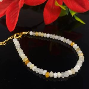 Bracelet de perles de pierres précieuses opale blanche à facettes rondes faites à la main pour hommes et femmes 4mm bijoux en pierre Rondelle - Product Image 3