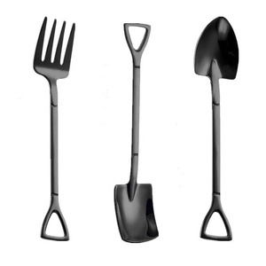 Black salad <b>bar</b> serving set <b>Stainless</b> <b>Steel</b> <b>Flat</b> Handle Salad Serving Set Long Handle Large Spoon Buffet Salad - Product Image 2
