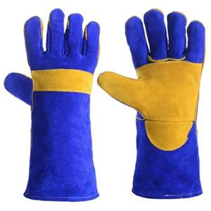Guantes de trabajo para chimenea de cuero de vaca reforzado OEM Industrial de cuero, guantes para barbacoa resistentes al calor para soldar a la parrilla - Product Image 1