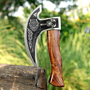 Wholesale Customized Hand Forged High Carbon Viking Pizza <b>Axe</b> with Custom Design Leather Sheath and Cutter Function for Chef Use - Product Image 3