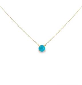 Turquoise naturelle 12mm Prong Set Pendentif Collier À La Main Vintage Bijoux En Or 46 Pouces Chaîne À Maillons pour Mariage Bouddhisme - Product Image 2