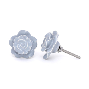 Bouton de fleur gris en céramique fait à la main Design poignée de meubles polyvalente pour salon hôtel école hôpital entrepôt salle à manger utilisation - Product Image 2