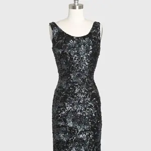 Vintage 50s black hand sequin wool wiggle dress | 1950s sequin cocktail dress