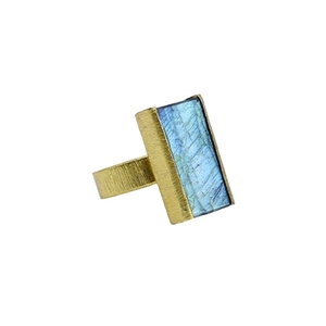 Adjustable Brass <b>Ring</b> 18K Gold Plated <b>Labradorite</b> Gemstone Casual Style Bezel Setting Stainless Steel Free Size - Product Image 1