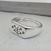 Handgefertigter Massiver 925 Silber Bahai-Glaube Neunzackiger Stern Vergoldeter Niedlicher Ewigkeitsring Siegelring Religiöses Hochzeitssymbol Fein