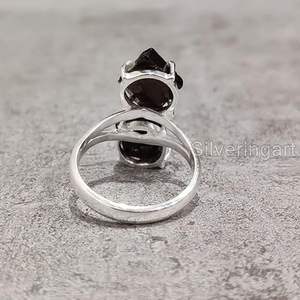 Bague pour femme en argent sterling 925, pierre naturelle grenat, pierre de naissance de janvier, double pierre, cadeau de Noël, bijoux faits à la main - Product Image 6