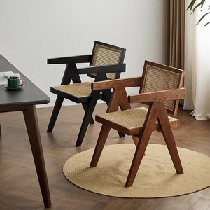 Sedia in Rattan Stile Chandigarh Retrò, Sedia da Pranzo in Legno Massello, Sgabello con Braccioli <span class=keywords><strong>e</strong></span> Schienale per Casa <span class=keywords><strong>e</strong></span> Ristorante - Product Image 2