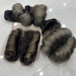 RAW DONOR OMBRE SILVER BOUNCY CURL SUPER DOUBLE BUNDLES ÉPAIS ET PLEINS VRAIS EXTENSIONS DE CHEVEUX HUMAINS - Product Image 3