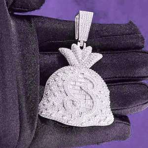 Pendentif en argent 925 avec diamants de haute qualité, design Moneybag, bijoux hip-hop, serti de diamants, pendentif en moissanite VVS - Product Image 4