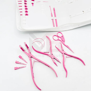 Stainless Steel Custom Logo Professional Hair Extension Pliers Tools Kit Set With <b>Tape</b> in Press Pliers & Sectioning Clips - Product Image 1