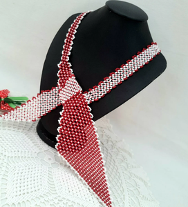 Bordeaux White Tie Beads Scarf <b>Necklace</b> Red <b>Necklace</b> Bow <b>Delicate</b> Handmade Decoration Beaded Scarf Unusual Gift Forher - Product Image 2