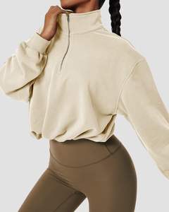 เสื้อฮู้ดซิปครึ่งตัวทรงหลวมสำหรับผู้หญิง ผ้าฟลีซรักษ์โลก ขายส่งจากผู้ผลิต - Product Image 5