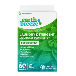 Direct Supplier Earth Breeze Laundry Detergent Sheets - Fresh Scent - No Plastic Jug (60 Loads) 30 Sheets Liquidless Technology