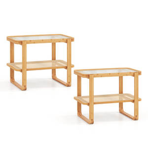 Table de chevet en bois massif avec accents en bambou Meubles de salon élégants - Product Image 1