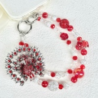Breloque de téléphone en strass paon, perles de cristal rouge, porte-clés fait main, pendentif de sac, accessoire