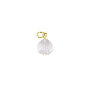 Colgante de concha de mar tallada de 12mm de Plata de Ley 925 con piedras preciosas de cuarzo de cristal, abalorio de piedra curativa Vermeil de oro para niños - Product Image 1