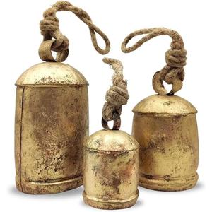 Campanas de vaca doradas antiguas, campana de vaca decorativa de animales de Metal de estilo Vintage con cuerda colgante, los mejores precios de venta para artesanías de Metal - Product Image 2