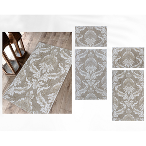 Ensemble de tapis de bain Chemay Ecru Beige Latte, jacquard floral de luxe, 2 pièces, rectangulaire, coton recyclé, absorbant l'eau, pour la maison et l'hôtel - Product Image 2