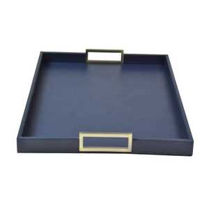 Luxury PU Leather Serving Tray with Velvet Cushion Base Plating Finish for Tableware <b>Desk</b> & Home Use - Product Image 4