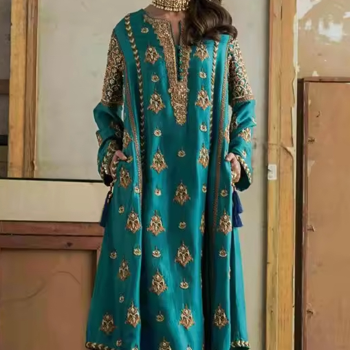 sachin and babi light blue dress Latest velvet dress design with embroidered neck | Velvet dress designs |  embroidered neck
