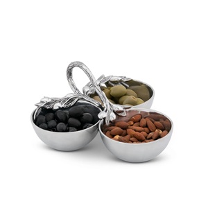 Compartimento de aluminio personalizado para condimentos, Bol de servicio con diseño de oliva, acabado pulido con espejo, usado para servir frutas secas, 3 compartimentos - Product Image 3