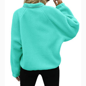 OEM Custom Logo Comfy Bomber Zip up Sherpa Fleece Jacket Women <b>Coat</b> Casual <b>White</b> Zipper Jacket 100% Fleece outdoor jacket - Product Image 4