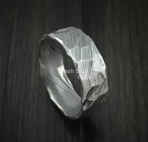 10 mm Hammer Rock Finish Customised Damascus Steel Men's Women Handmade Ring with Box Wedding Rings Gift Rings