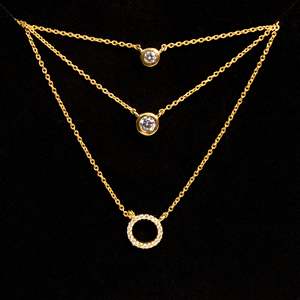 Collar de Plata de Ley 925 con Zirconia Cúbica de 3 Niveles, Estilo Solitario, en Capas - Product Image 2