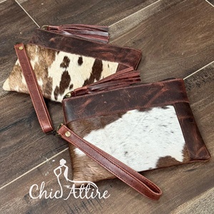 กระเป๋าสตางค์หนังวัวแท้แบบตะวันตกแบบมีพู่ห้อยกระเป๋าคลัทช์ที่ใส่บัตรเครดิตหนังวัวสีน้ำตาลเข้ม - Product Image 1