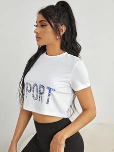 Camiseta de algodón para gimnasio para mujer más vendida, Camisetas estampadas de alta calidad ajustadas para entrenamiento y correr - Product Image 3