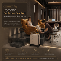 Mobili di Lusso per Nail Bar con Tavolo da Manicure in Noce Scuro, Sedia Boucle e Divisorio a Doghe per Salone di Bellezza di Alta Gamma