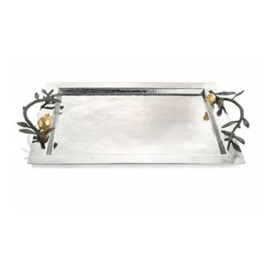 Bandeja de Metal de diseño elegante hecha a mano, bandeja de servicio ovalada Floral de calidad Superior con patrón de hojas para Catering Home Hotel en venta - Product Image 2