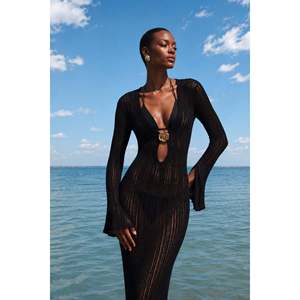 ชุดเดรสไหมพรมยาวแบบมีแขนพองพร้อมรายละเอียดอุปกรณ์เสริม - ส่าหรี - ส่าหรี - Product Image 4