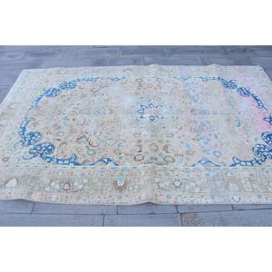 Alfombra Turca Vintage, Alfombra de Lana Azul con Diseño Floral de 5.8x9.3 pies - Product Image 4